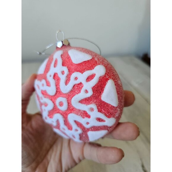 Sugared snowflake red velvet glass ornament unique Xmas tree - Picture 7 of 9
